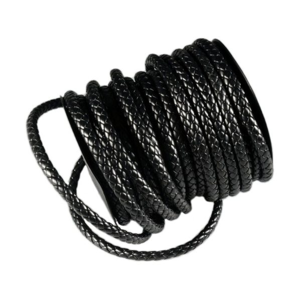 Kunst-Lederband geflochten 4-fach gewickelt 8mm schwarz - 20m Rolle | Bejol Bastelshop