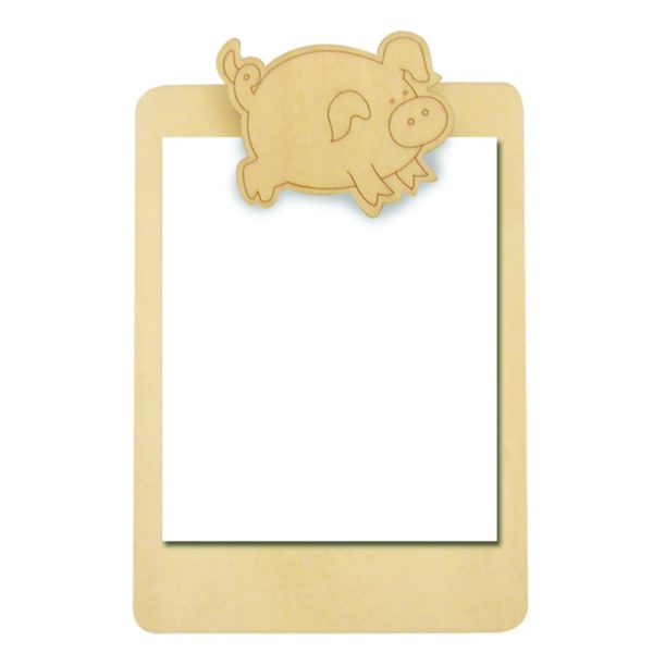 Notizblockhalter Holz - Klemmbrett Schwein - Holz natur zum Selbstgestalten 12x18cm | Bejol Bastelshop