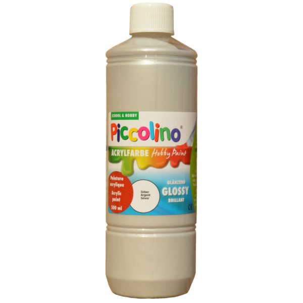 Glänzende Acrylfarbe Piccolino Hobby Paint, Silber 500ml Flasche | Bejol Bastelshop