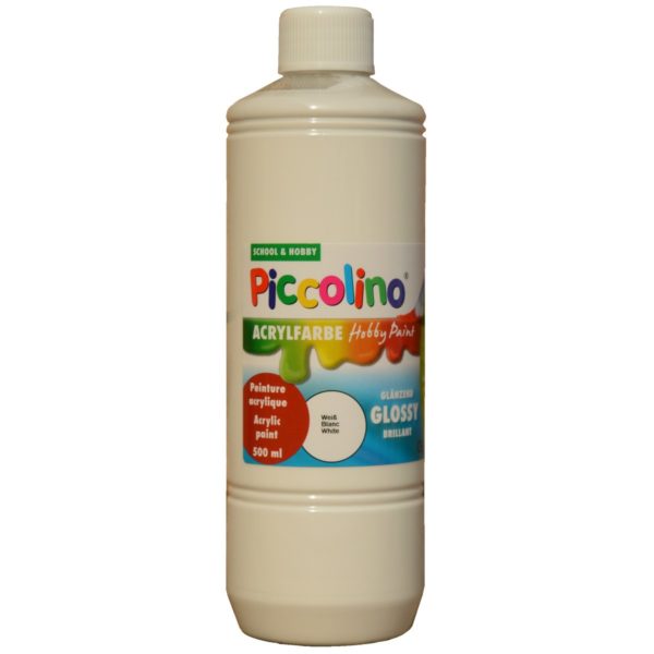 Glänzende Acrylfarbe Piccolino Hobby Paint, Weiß 500ml Flasche | Bejol Bastelshop